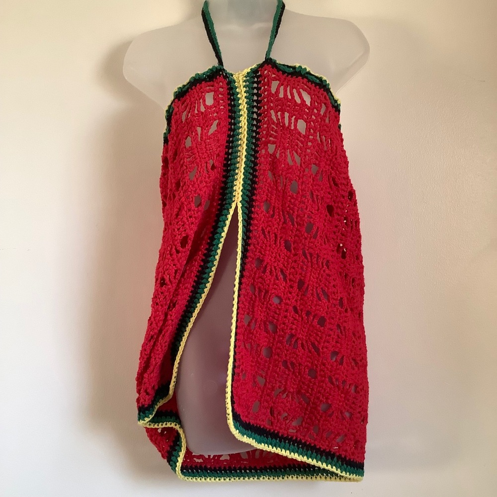 Handmade Crochet Rasta Halter Cover Up Red Green Yellow Swim Cover Up Small - Picture 3 of 13